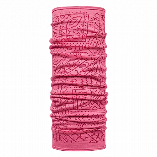 桃紅壓紋 美麗諾羊毛頭巾